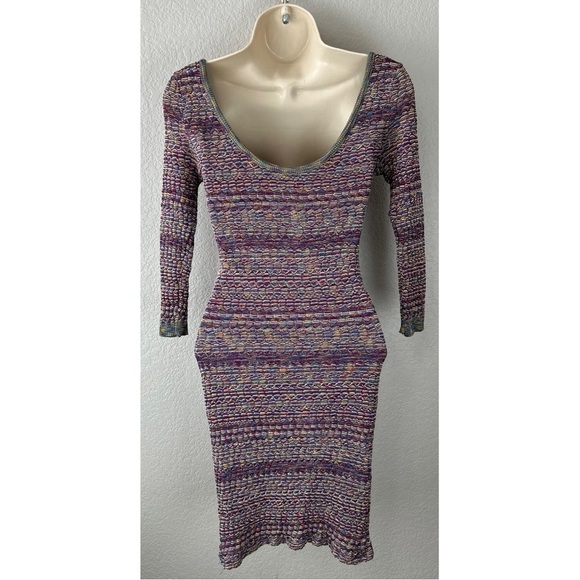 Free People Sunrise Knit Sweater Stretchy Bodycon Dress Purple Raven Combo Small - Picture 4 of 15